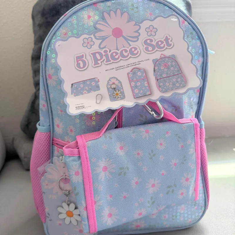 Set de mochila azul de flores