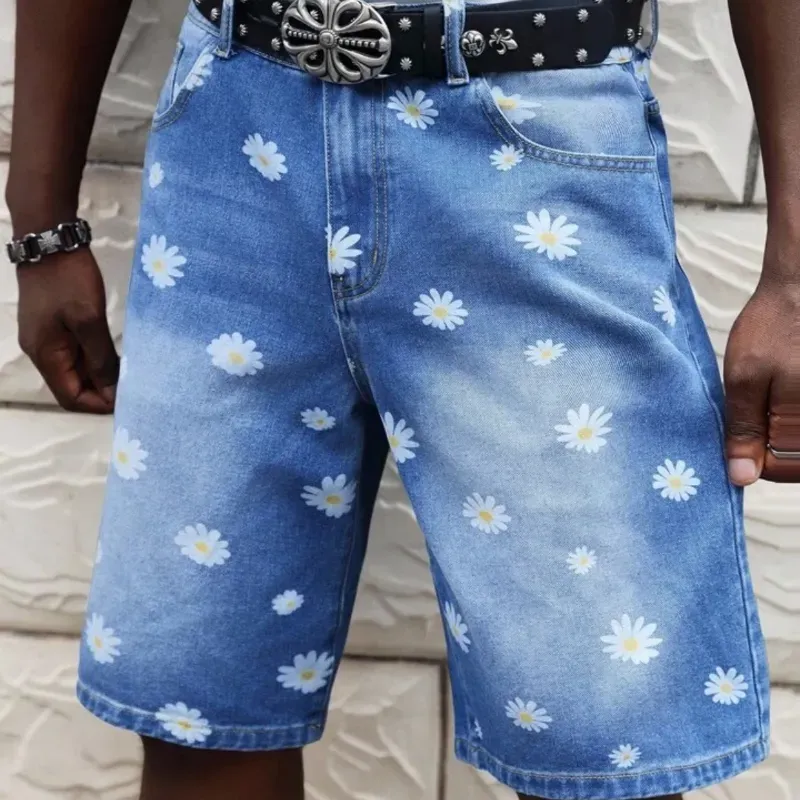 Short denim con margaritas