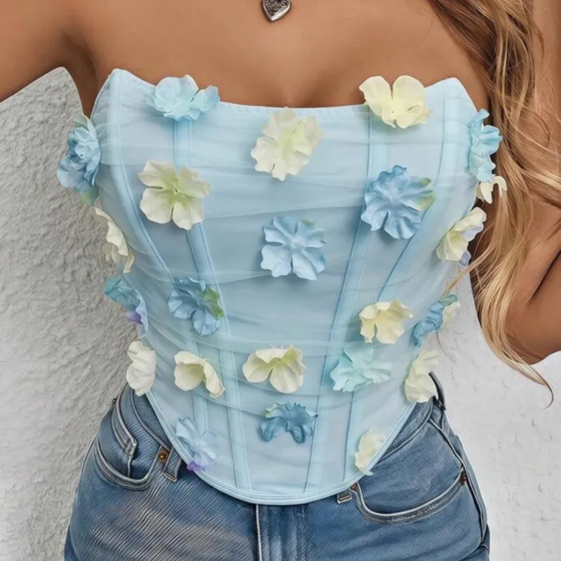 Bustier azul con flores