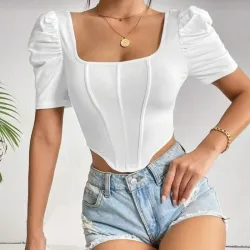 Top estilo bustier de mangas abullonadas