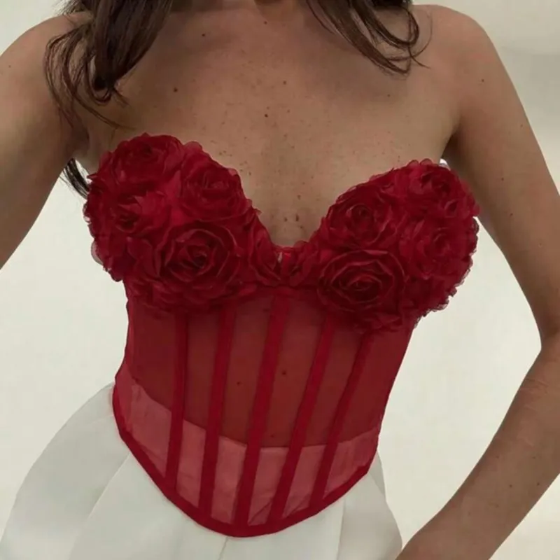Bustier rojo con rosas