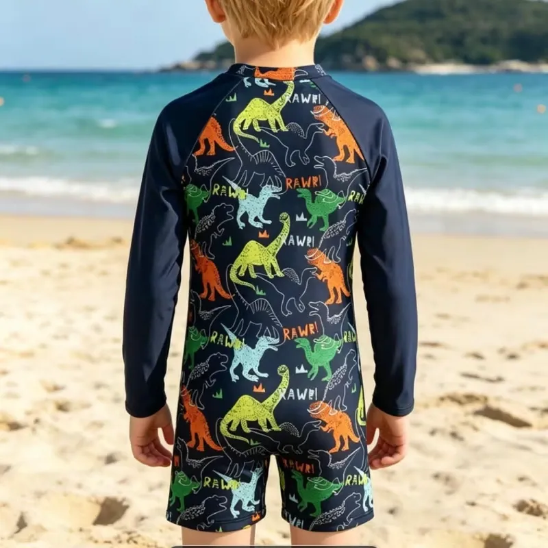 Traje de baño negro con dinosaurios