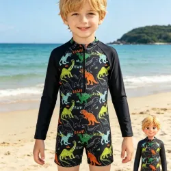 Traje de baño negro con dinosaurios