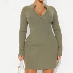 Vestido verde oliva mangas largas