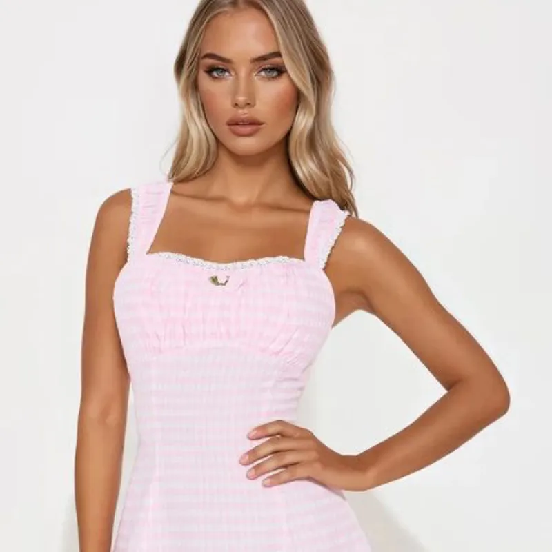 Vestido rosa de guinga 