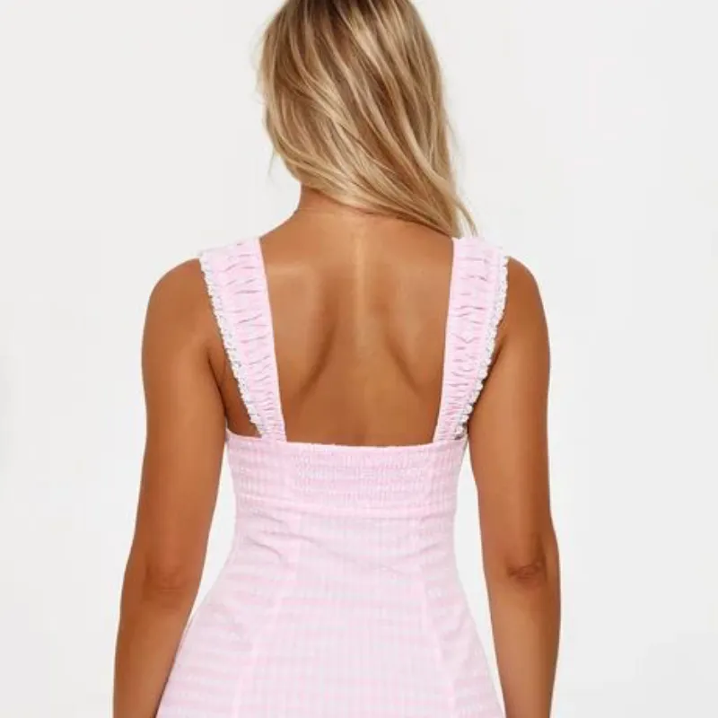 Vestido rosa de guinga 