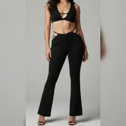 Conjunto de blusa y pantalón elastizados con bandas