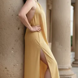 Vestido de espalda descubierta y abertura en el muslo