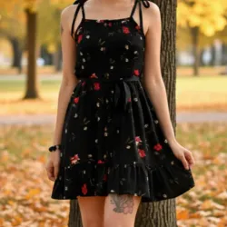 Vestido de tirantes ajustables y vuelo