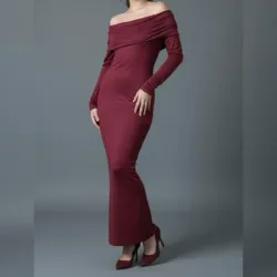 Vestido elastizado largo de hombros descubiertos