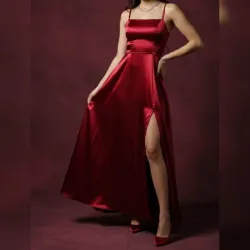 Vestido elegante de satín con abertura en la pierna