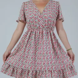 Vestido escote V con lazo en la espalda ajustable y vuelo