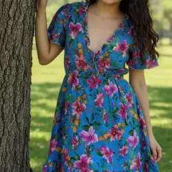 Vestido escote V con volantes y espalda ajustable