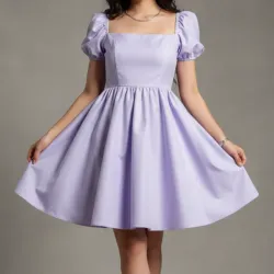 Vestido princesa escote cuadrado con mangas globo