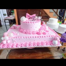 🎂 CAKE TAMAÑO MESA 60CMX44CMX10🎂 con uno de 20cm encima
