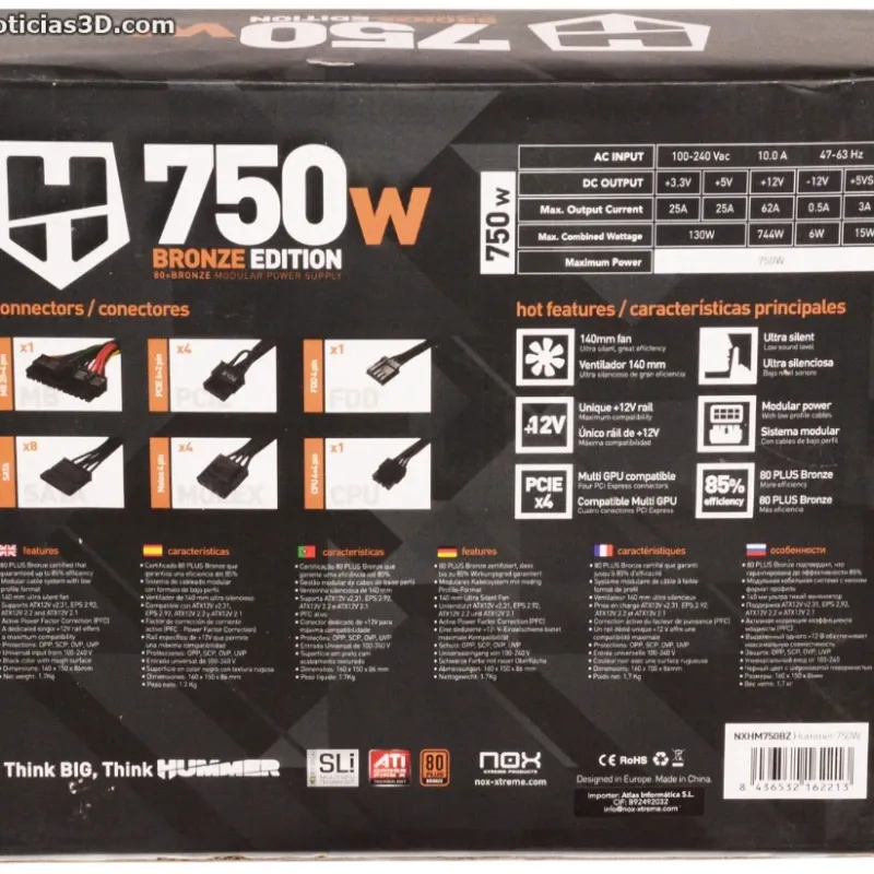 Fuente Nox HUMMER 750W 80+ Bronze 