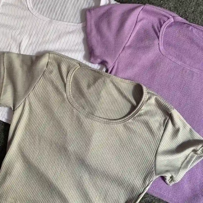 COMBO de 3 Blusitas cuello redondo  (Lila, gris y blanco) 💗