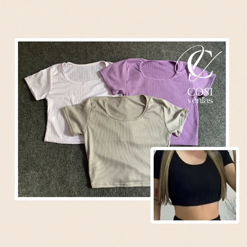 COMBO de 3 Blusitas cuello redondo  (Lila, gris y blanco) 💗