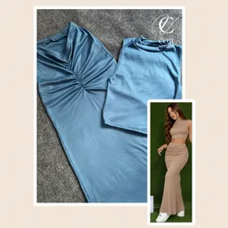 Conjunto azul  (espagueti ) de saya larga con pliegue 💕