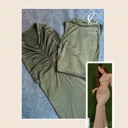 Conjunto verde olivo  (espagueti) de saya larga con pliegue 💕
