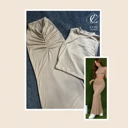 Conjunto beige  (espagueti) de saya larga con pliegue 💕