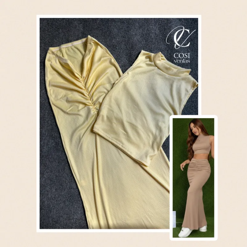 Conjunto de saya en amarillo (tela espagueti)