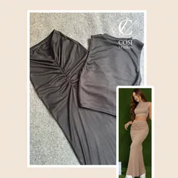 Conjunto negro  (espagueti) de saya larga con pliegue 💕(tela algodón)