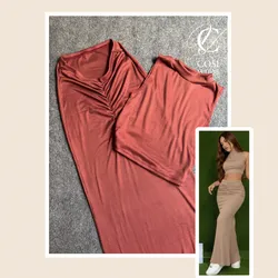 Conjunto carmelita (espagueti) de saya larga con pliegue 💕