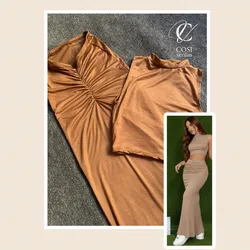 Conjunto carmelita (algodón) de saya larga con pliegue 💕