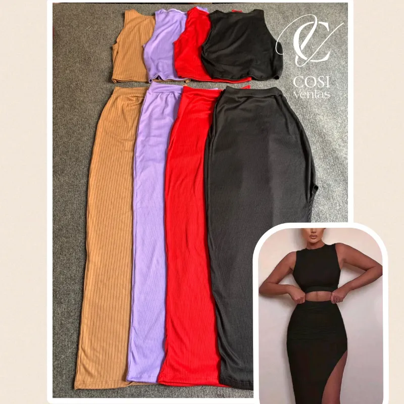 Conjunto de saya y blusa desmangada LARGO (tela espagueti) 