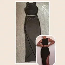 Conjunto de saya y blusa desmangada LARGO (tela espagueti)