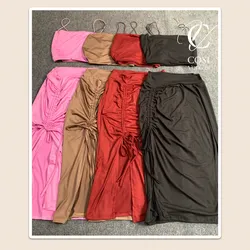 Conjunto de top de tirante fino y saya arrugada