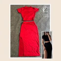 Conjunto de top cuellos alto  y saya en rojo 💗 