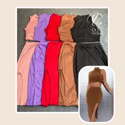 Conjunto de top desmangado  y saya(tela espagueti ) 