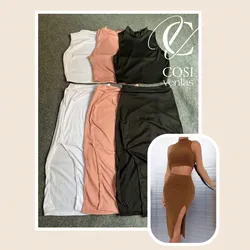 Conjunto de top desmangado  y saya(tela espagueti )
