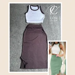 Conjunto desmangado /saya corta Carmelita oscuro (casi negro) 