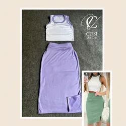 Conjunto desmangado /saya corta morado  💜