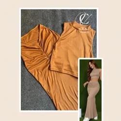 Conjunto mostaza ( espagueti) de saya larga con pliegue 💕