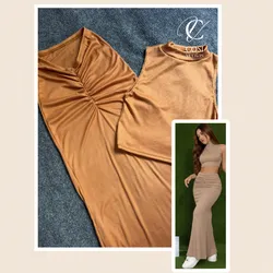 Conjunto naranja claro( espagueti) de saya larga con pliegue 💕