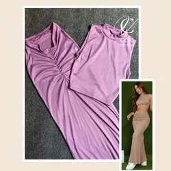 Conjunto lila(espagueti ) de saya larga con pliegue 💕