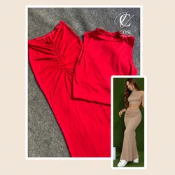 Conjunto rojo  (algodón) de saya larga con pliegue 💕