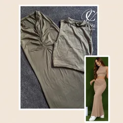 Conjunto verde claro (algodón) de saya larga con pliegue 💕