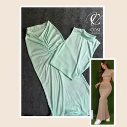 Conjunto verde claro(espagueti) de saya larga con pliegue 💕