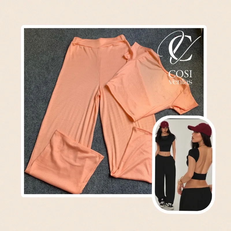Juego de pantaloneta con espalda afuera color naranjita claro