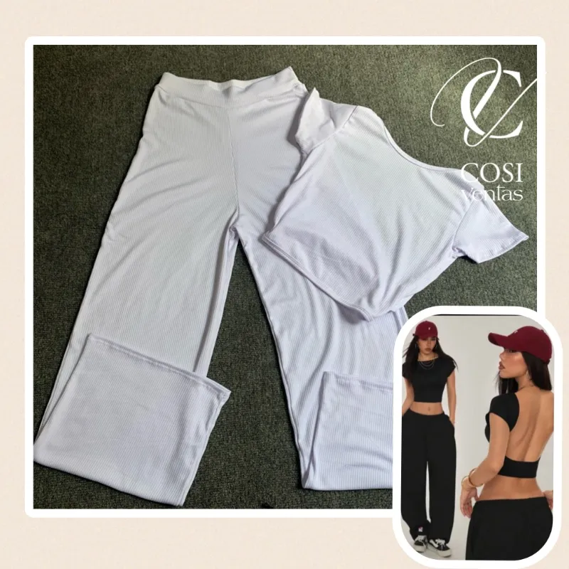 Juego de pantaloneta con espalda afuera en blanco🤍