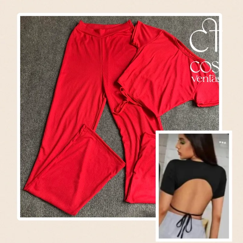 Juego de pantaloneta con espalda afuera en rojo 