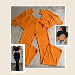 Juego de pantaloneta con espalda afuera naranja 