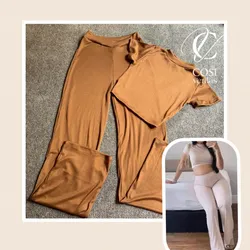 Juego de pantaloneta( cuello alto) color carmelita 