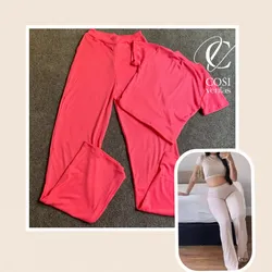 Juego de pantaloneta(cuello alto ) rosa fresa 