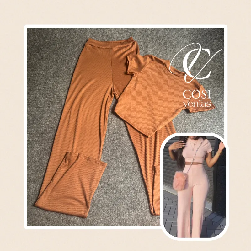 Juego de pantaloneta cuello alto  carmelita oscur